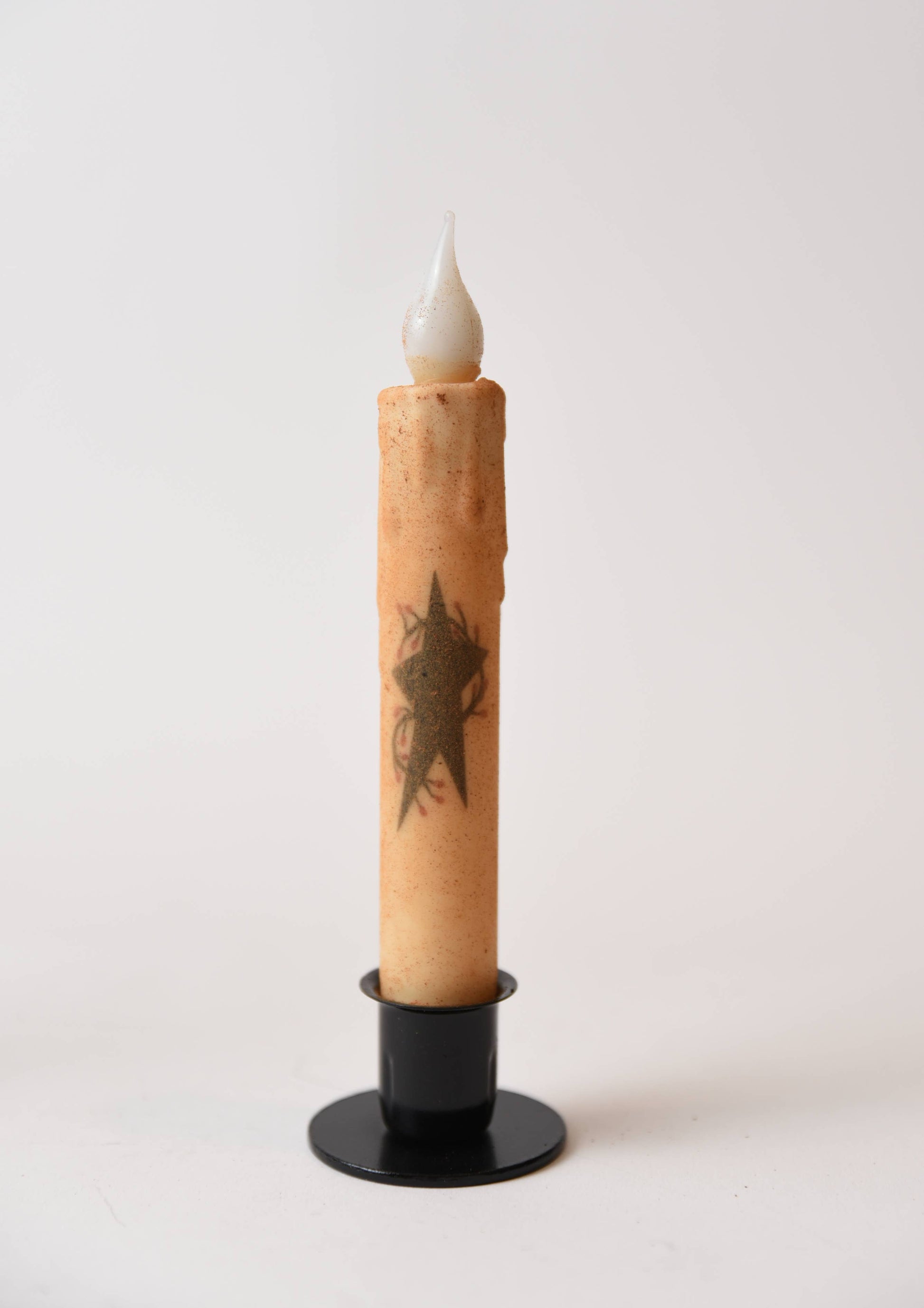Black Star with Berries LED Timer Taper Candle: Top Dusted - 3 Feathers Design and Graphics & 3 Feathers Mercantile