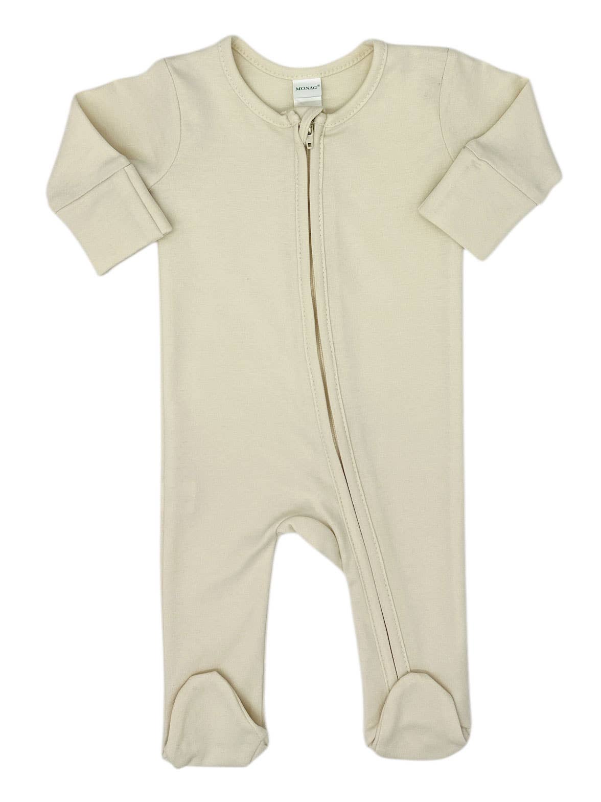 Organic Long Sleeve Baby Romper with Footie and mittens: Natural / 0-3M - 3 Feathers Design and Graphics & 3 Feathers Mercantile