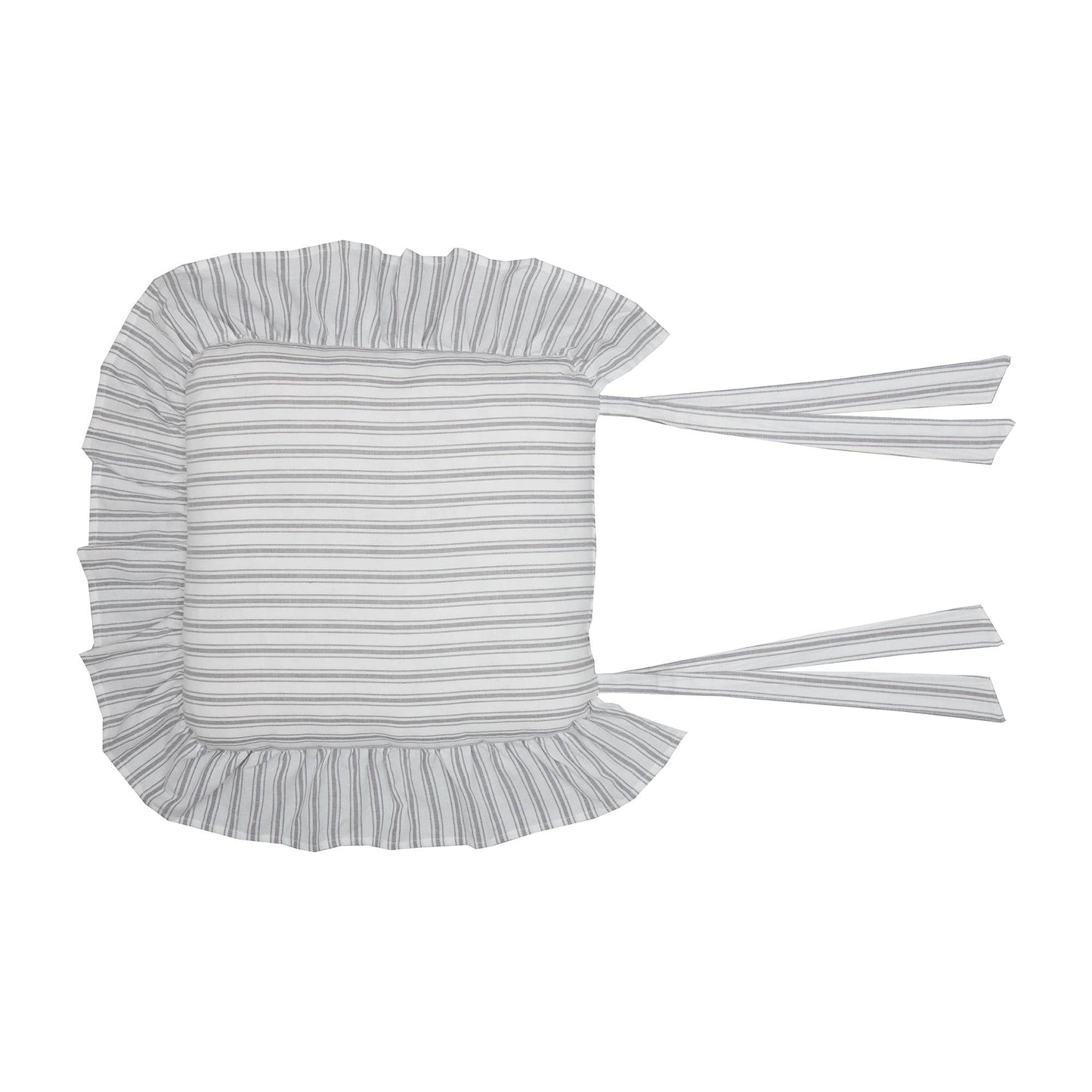 Timeless Ticking Gray Ruffled Chair Pad 16Lx16W - 3 Feathers Design and Graphics & 3 Feathers Mercantile