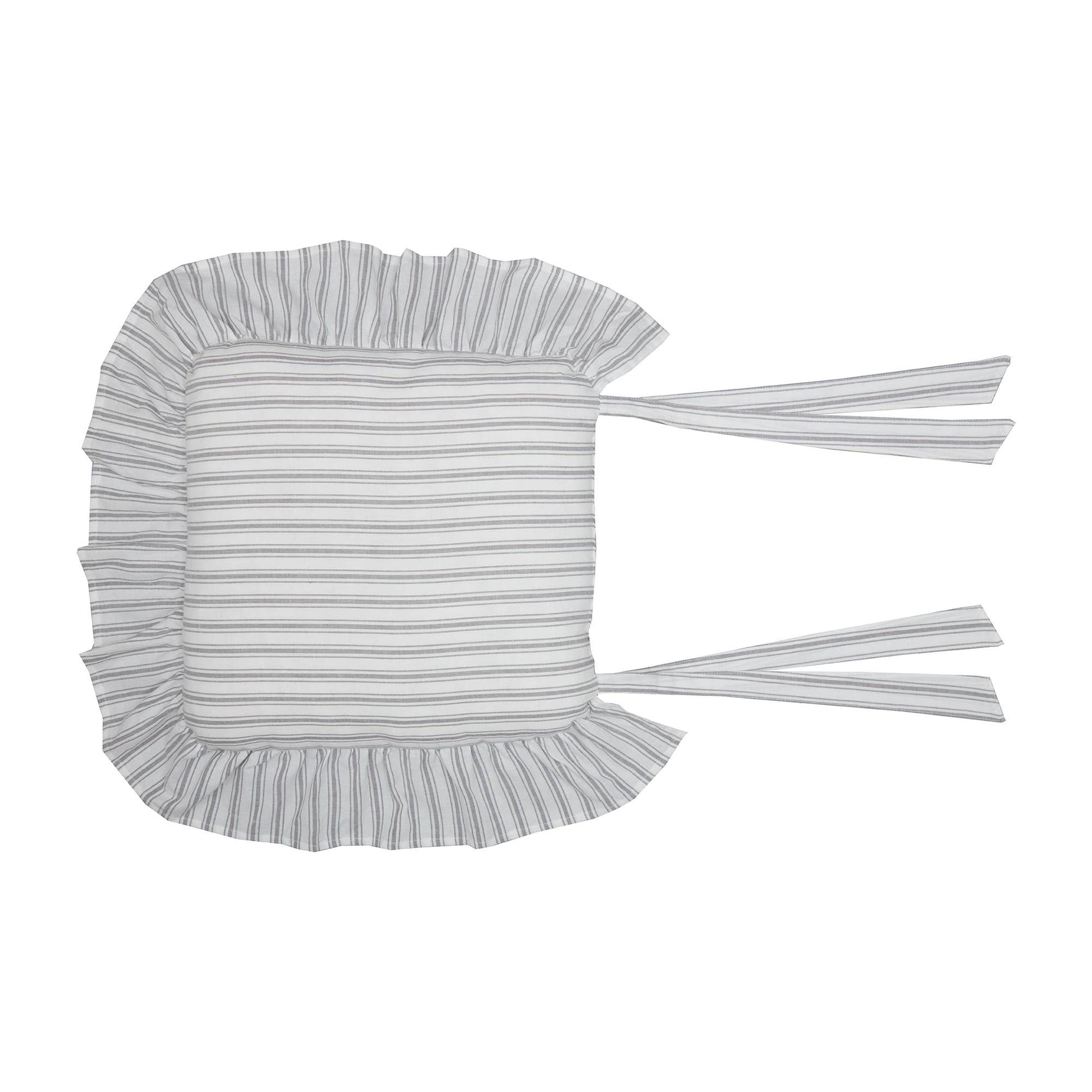 Timeless Ticking Gray Ruffled Chair Pad 16Lx16W - 3 Feathers Design and Graphics & 3 Feathers Mercantile