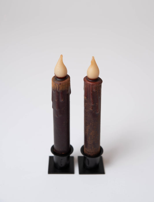 Brown LED Timer Taper Candle: Fully Dusted / 7" - 3 Feathers Design and Graphics & 3 Feathers Mercantile