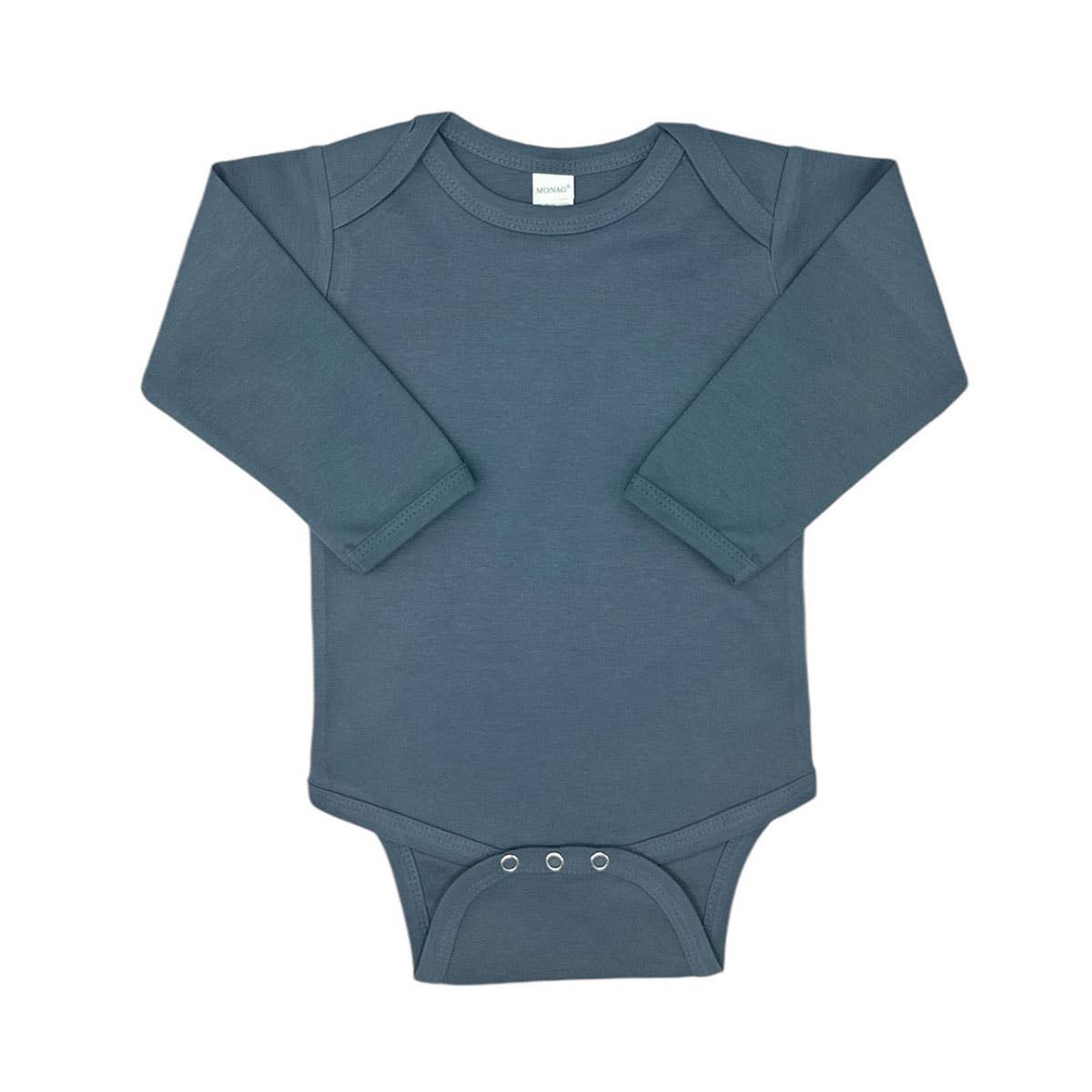 Organic Long Sleeve Baby Bodysuit, Sustainable Baby Creeper : Harbor Blue / 6-12M - 3 Feathers Design and Graphics & 3 Feathers Mercantile