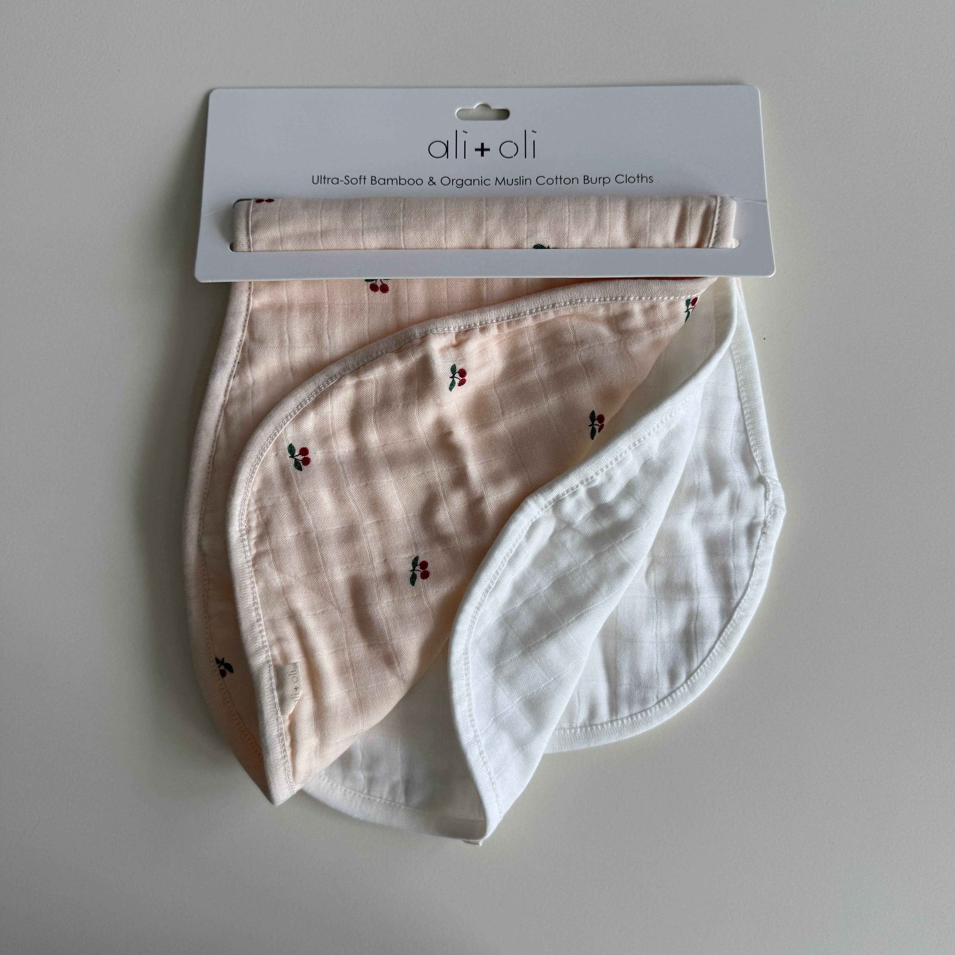 Bamboo Muslin Burp Cloth Set 2-Pack (Cherry-White)