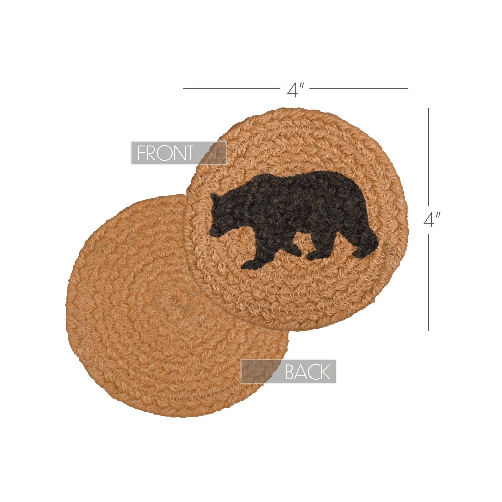 Wyatt Stenciled Bear Jute Coaster Set of 6 - 3 Feathers Design and Graphics & 3 Feathers Mercantile