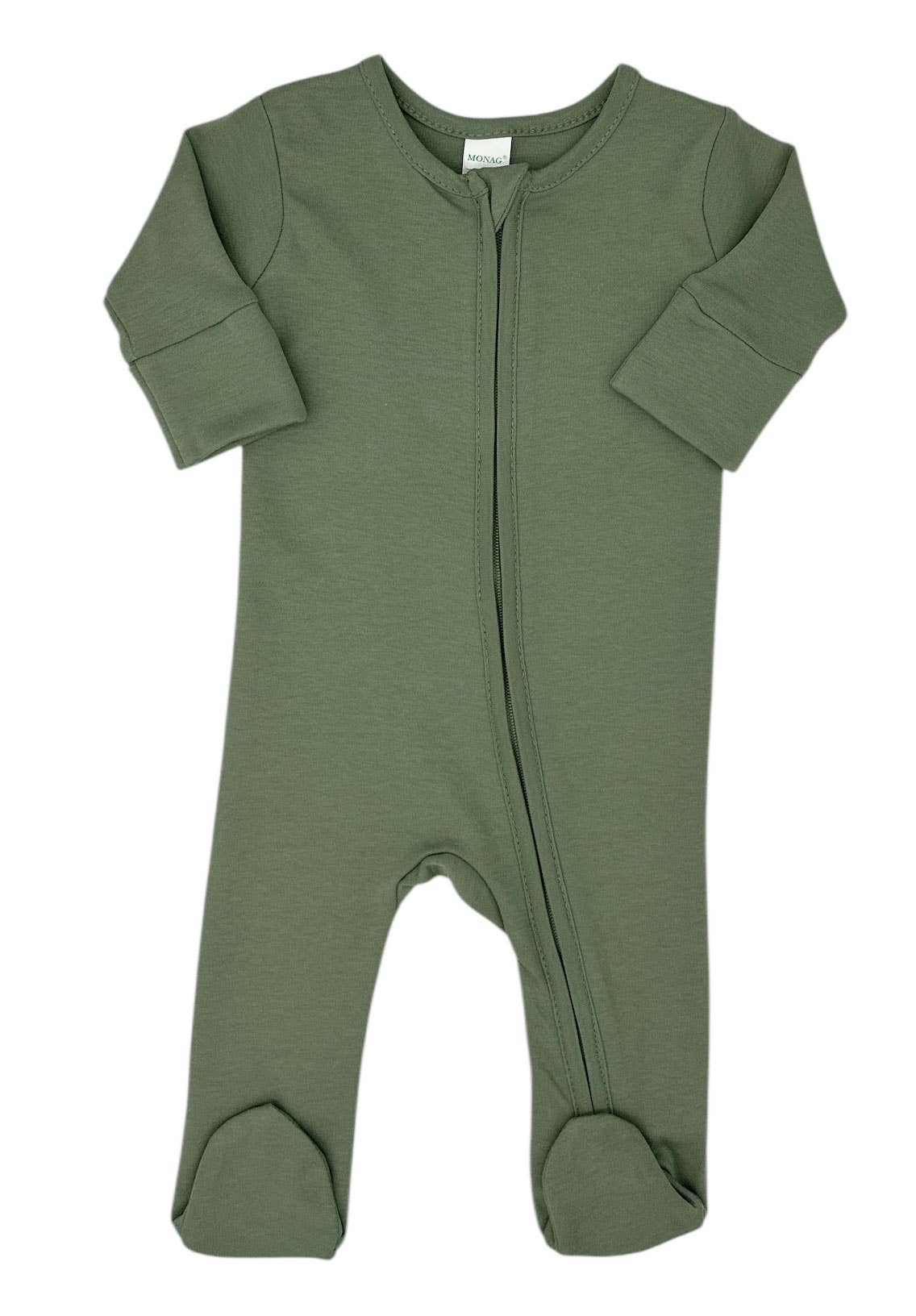 Organic Long Sleeve Baby Romper with Footie and mittens: Ginger / 3-6M - 3 Feathers Design and Graphics & 3 Feathers Mercantile