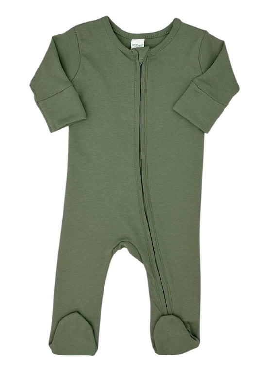 Organic Long Sleeve Baby Romper with Footie and mittens: Cactus Green / 3-6M - 3 Feathers Design and Graphics & 3 Feathers Mercantile