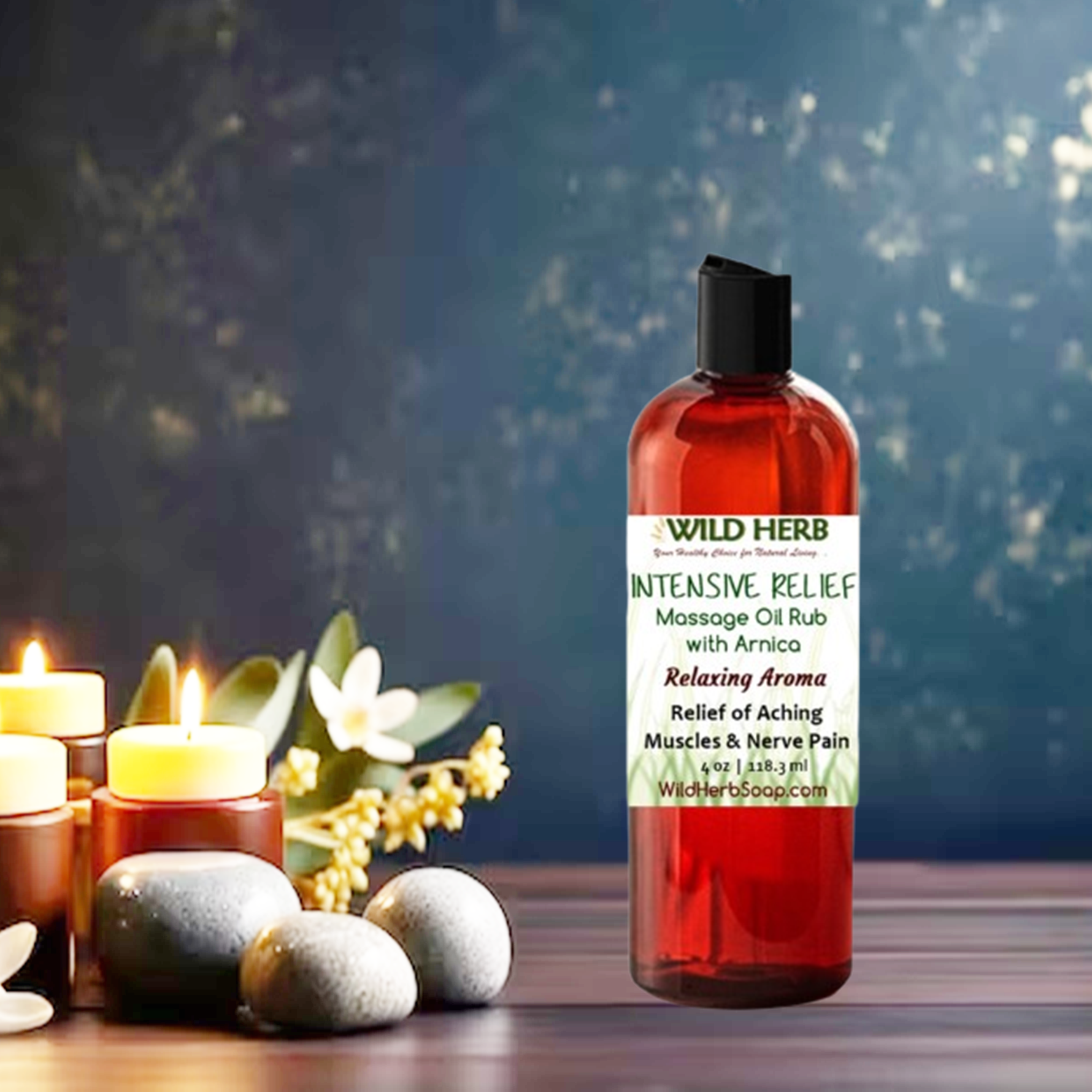Intensive Relief Pain Oil Massage Rub 100% Natural Essential: 4 oz - 3 Feathers Design and Graphics & 3 Feathers Mercantile