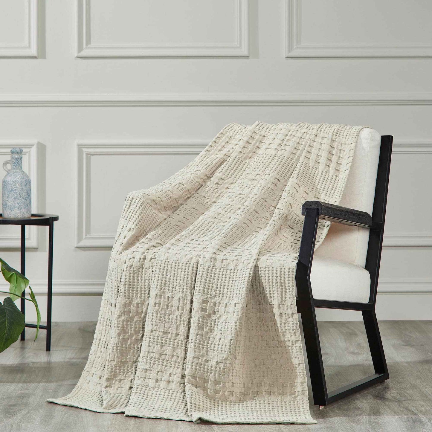 Waffle Weave Natural Throw 50x60 - Cotton Decorative Blanket for Bed, Couch, Sofa | Boho Farmhouse Home Decor