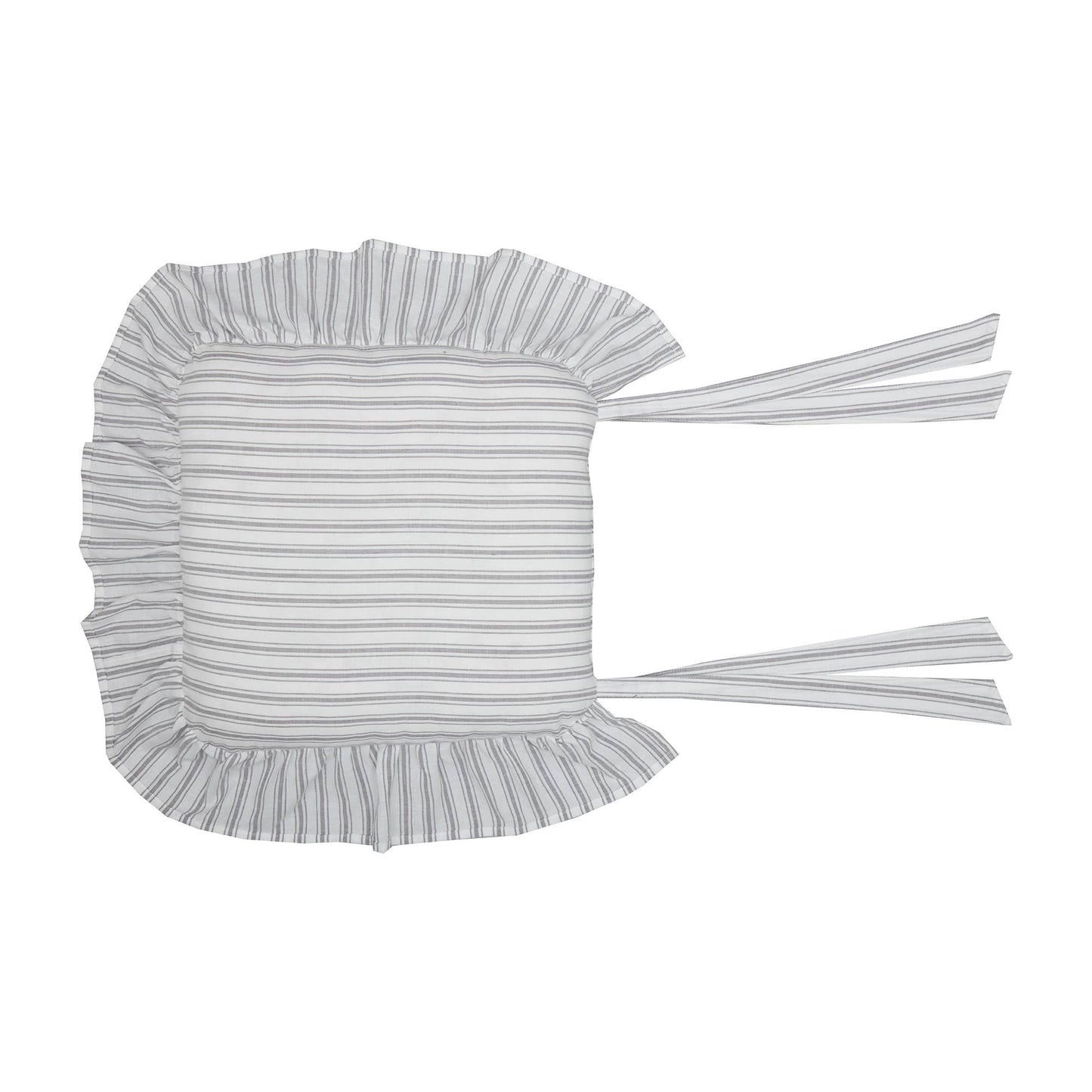 Timeless Ticking Gray Ruffled Chair Pad 16Lx16W - 3 Feathers Design and Graphics & 3 Feathers Mercantile