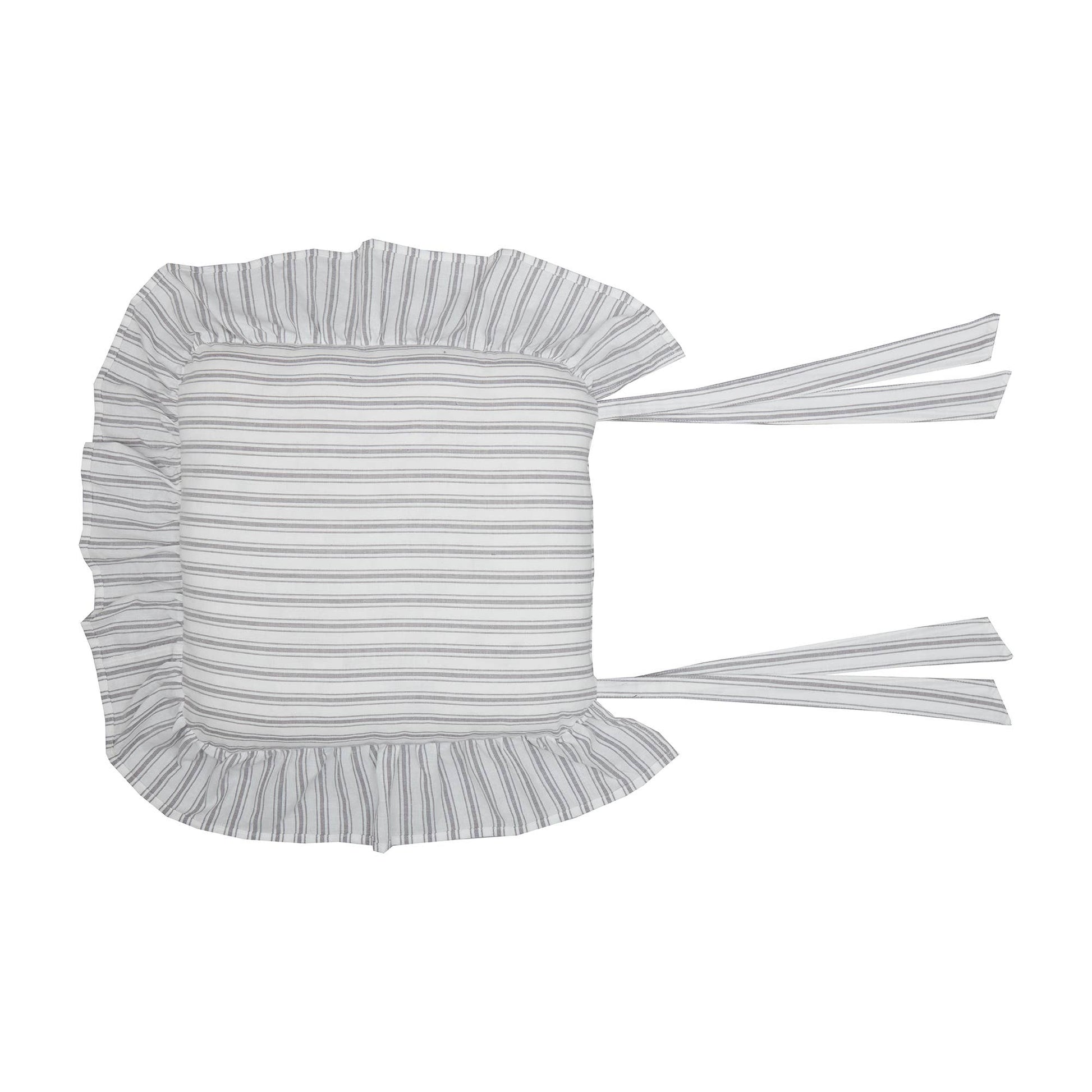 Timeless Ticking Gray Ruffled Chair Pad 16Lx16W - 3 Feathers Design and Graphics & 3 Feathers Mercantile