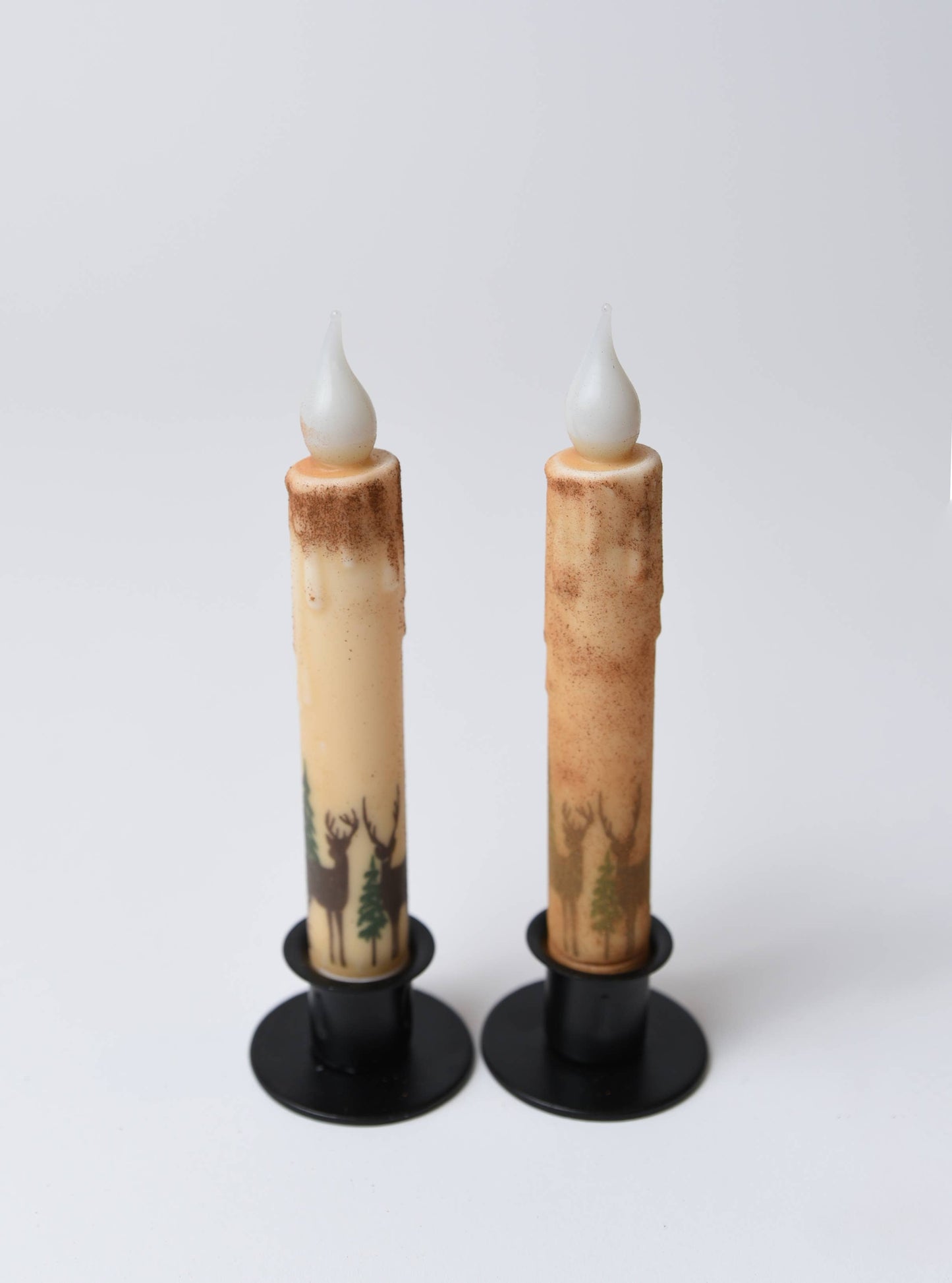 Deer in the Woods Panorama LED Timer Taper Candle: Top Dusted - 3 Feathers Design and Graphics & 3 Feathers Mercantile