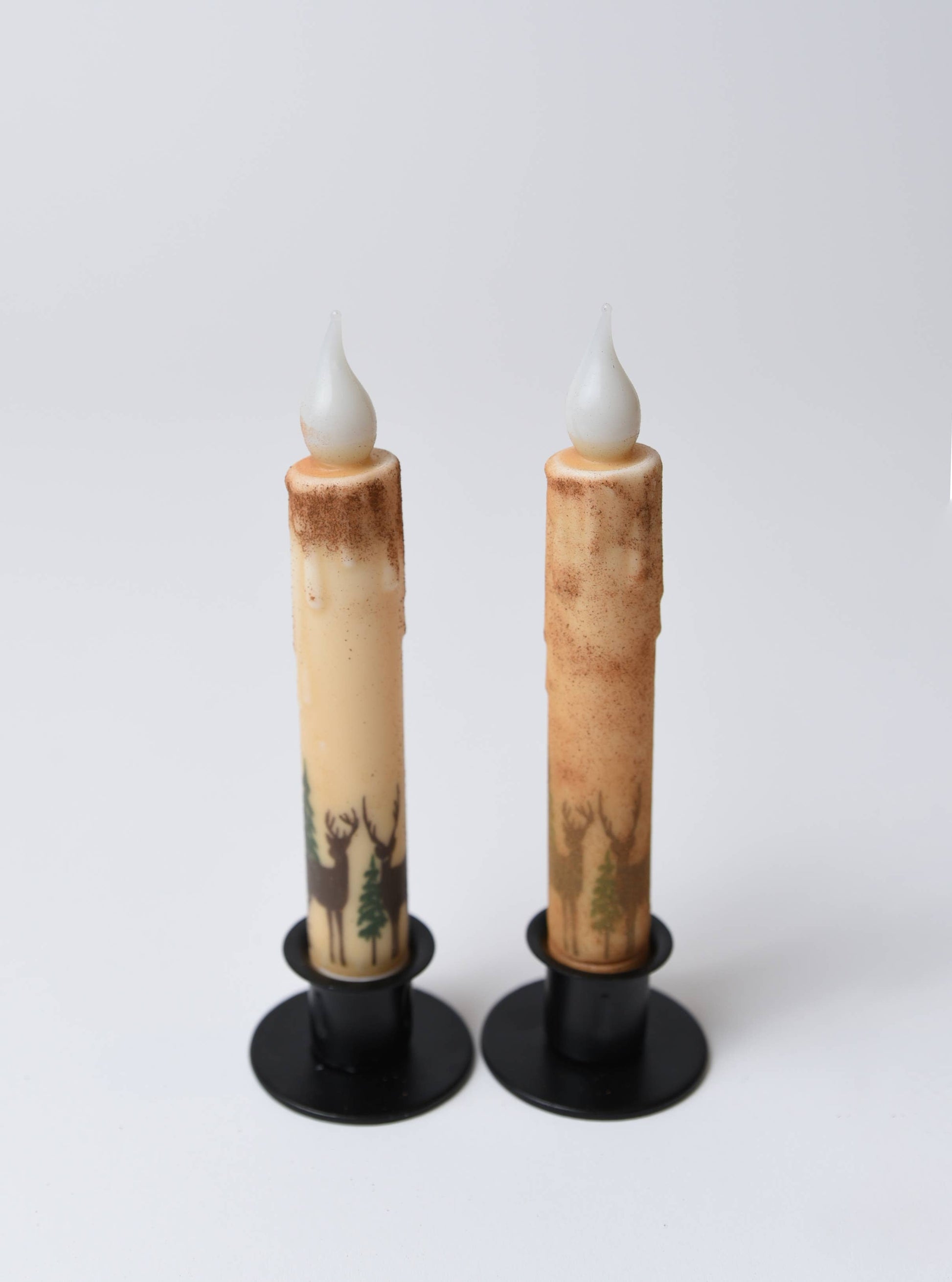 Deer in the Woods Panorama LED Timer Taper Candle: Top Dusted - 3 Feathers Design and Graphics & 3 Feathers Mercantile