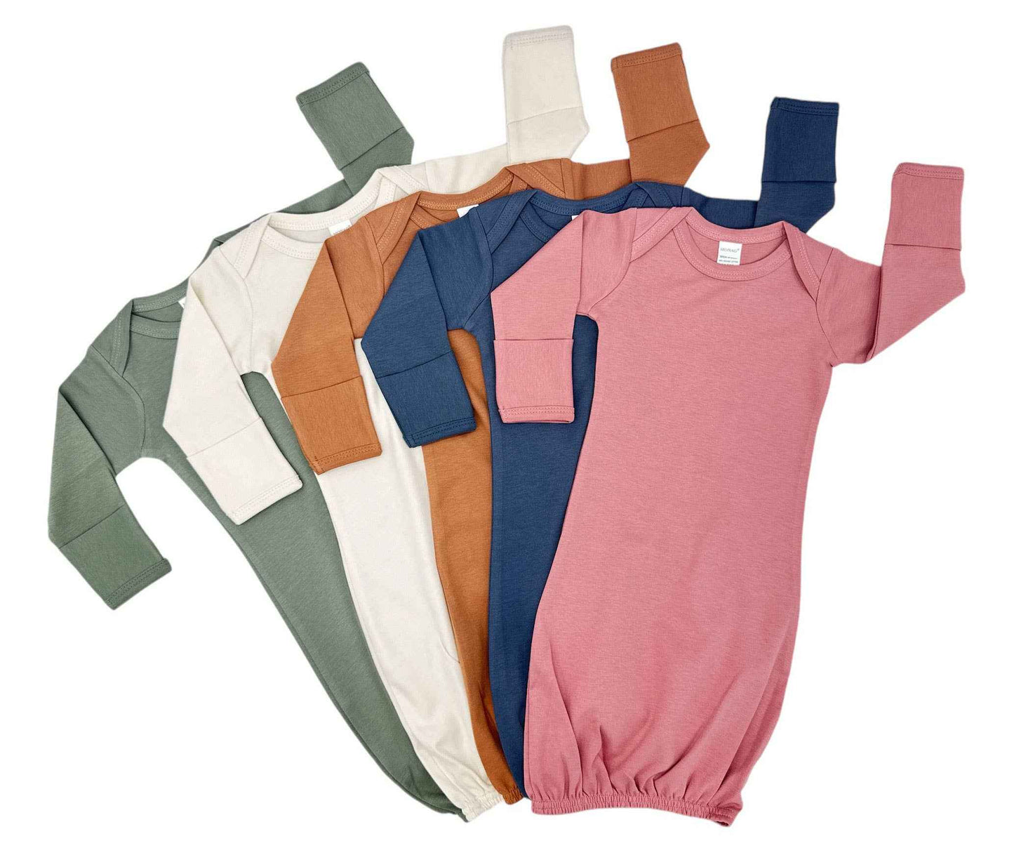 Organic Long Sleeve Baby gown and knotted Beanie Gift Set: Mauve / 0-3M