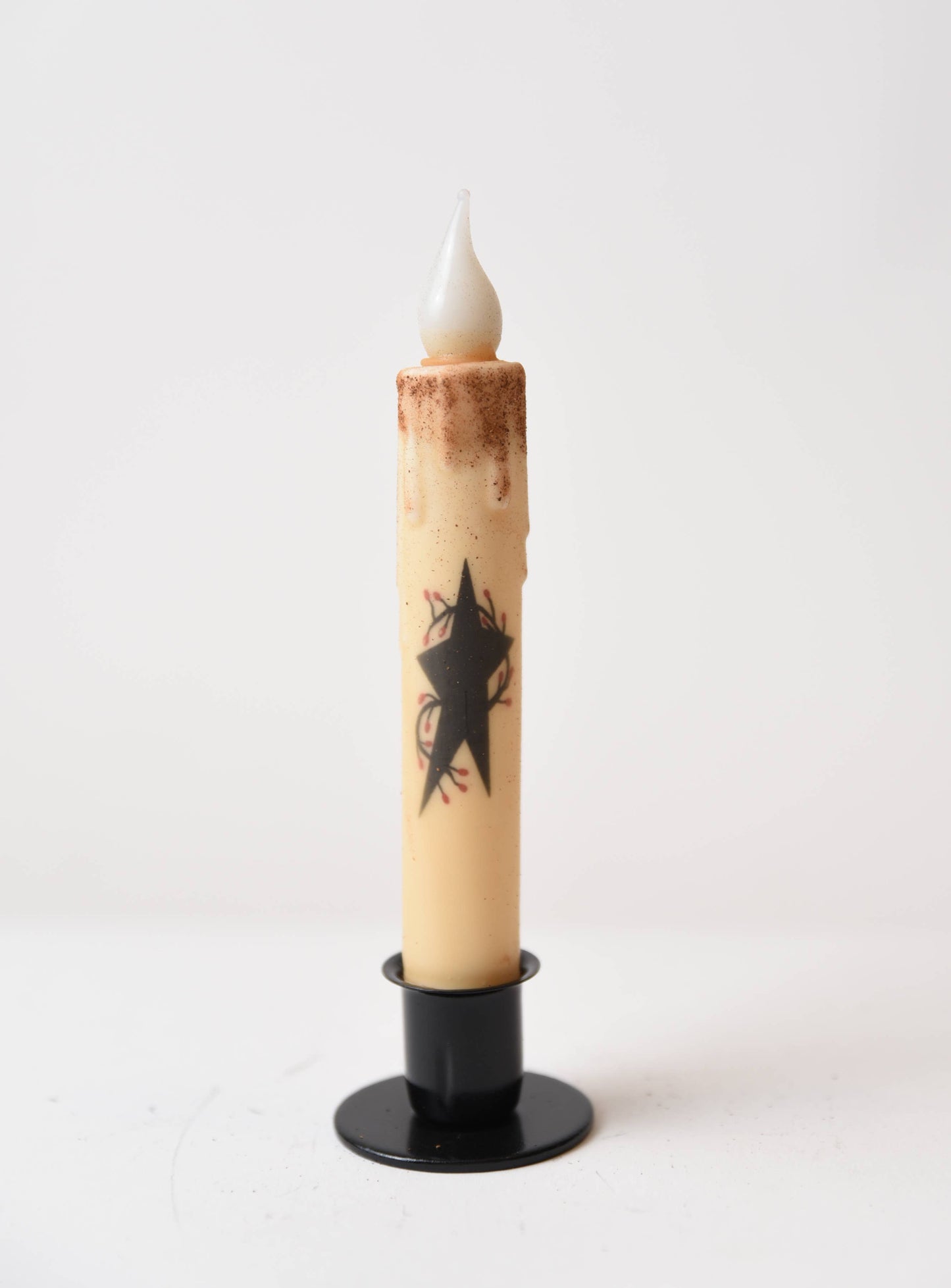 Black Star with Berries LED Timer Taper Candle: Top Dusted - 3 Feathers Design and Graphics & 3 Feathers Mercantile