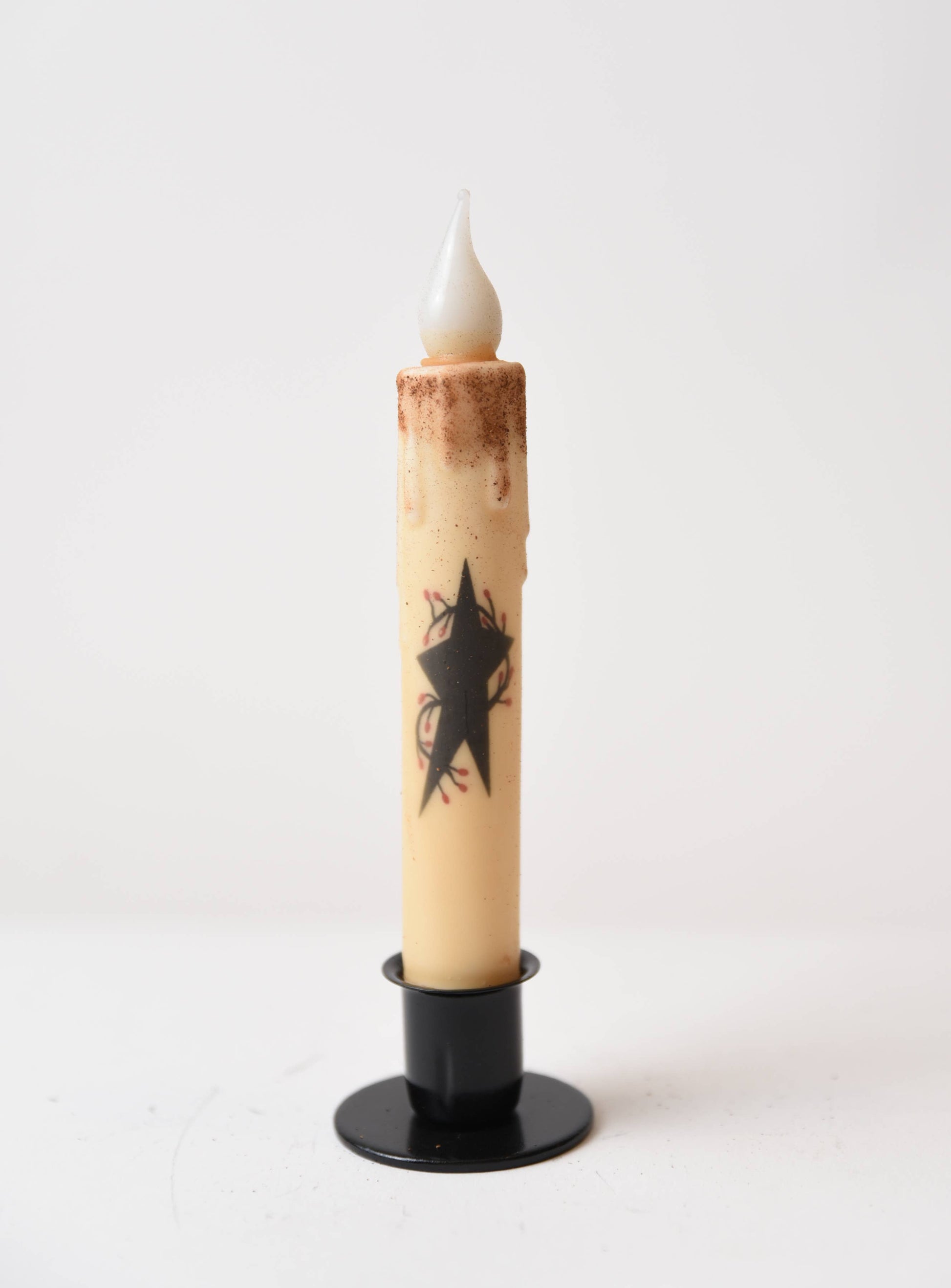Black Star with Berries LED Timer Taper Candle: Top Dusted - 3 Feathers Design and Graphics & 3 Feathers Mercantile