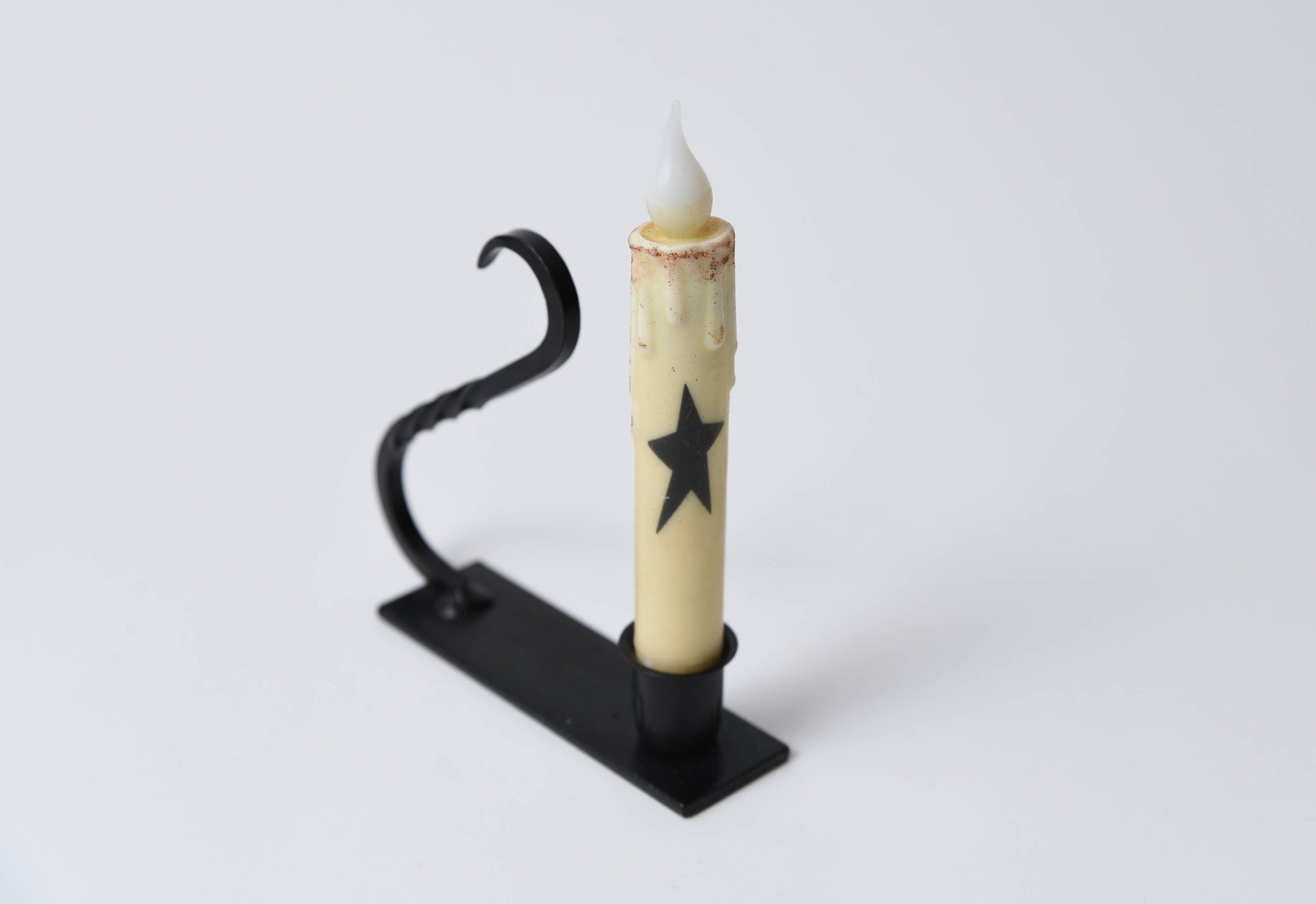 Iron Taper Holder with Curved Handle - 3 Feathers Design and Graphics & 3 Feathers Mercantile