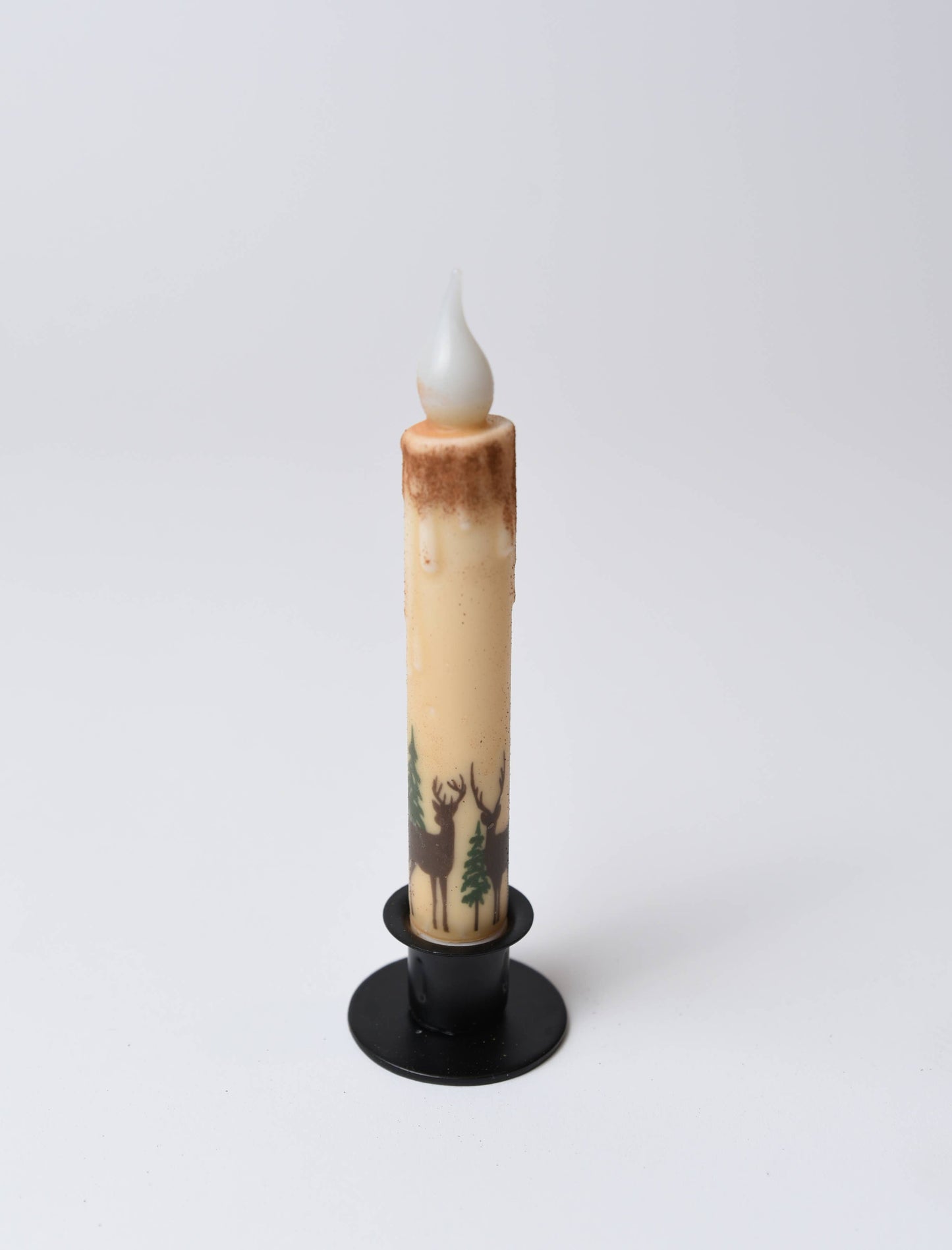 Deer in the Woods Panorama LED Timer Taper Candle: Top Dusted - 3 Feathers Design and Graphics & 3 Feathers Mercantile