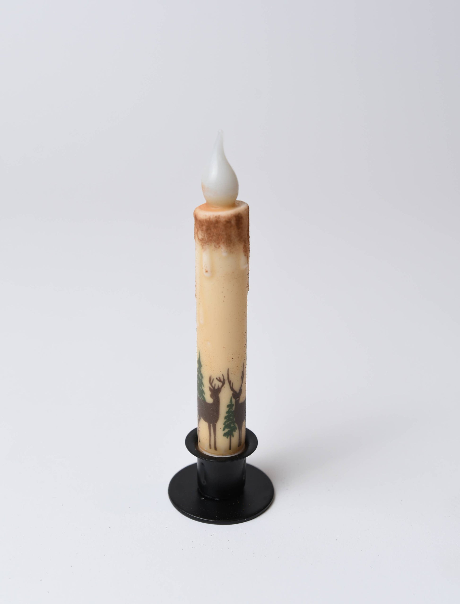 Deer in the Woods Panorama LED Timer Taper Candle: Top Dusted - 3 Feathers Design and Graphics & 3 Feathers Mercantile