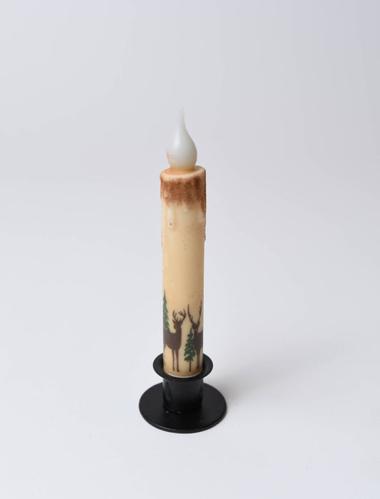 Deer in the Woods Panorama LED Timer Taper Candle: Top Dusted - 3 Feathers Design and Graphics & 3 Feathers Mercantile