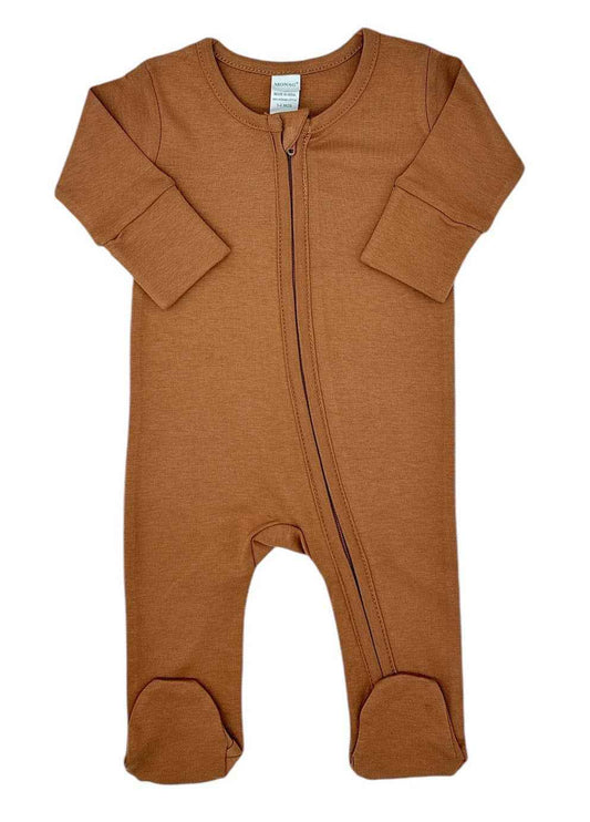 Organic Long Sleeve Baby Romper with Footie and mittens: Ginger / 0-3M