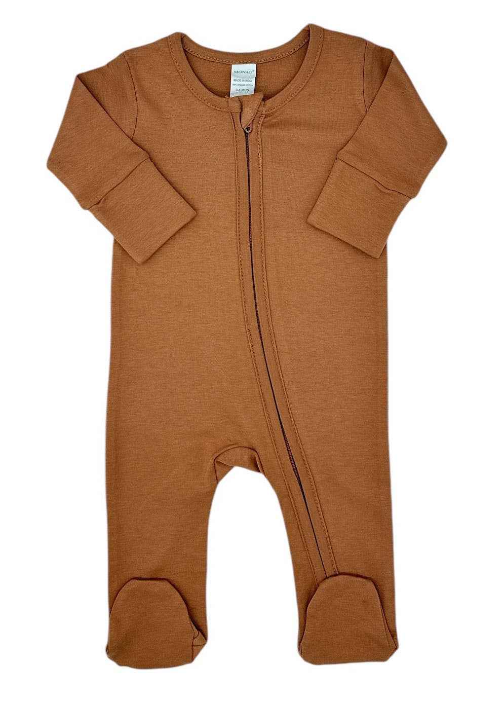 Organic Long Sleeve Baby Romper with Footie and mittens: Ginger / 3-6M