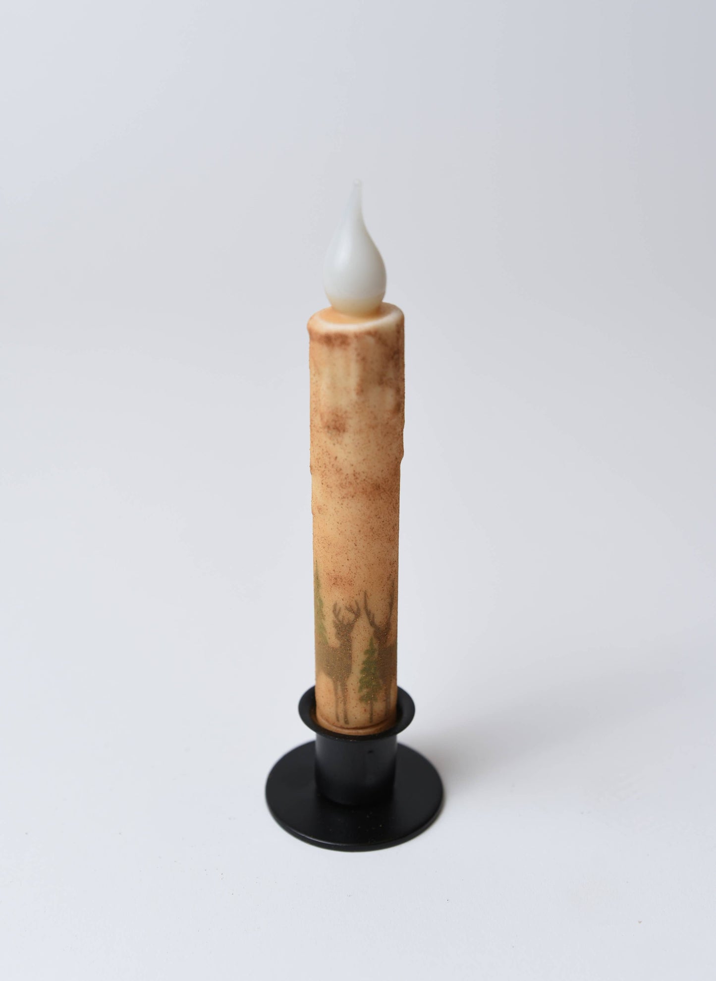 Deer in the Woods Panorama LED Timer Taper Candle: Top Dusted - 3 Feathers Design and Graphics & 3 Feathers Mercantile