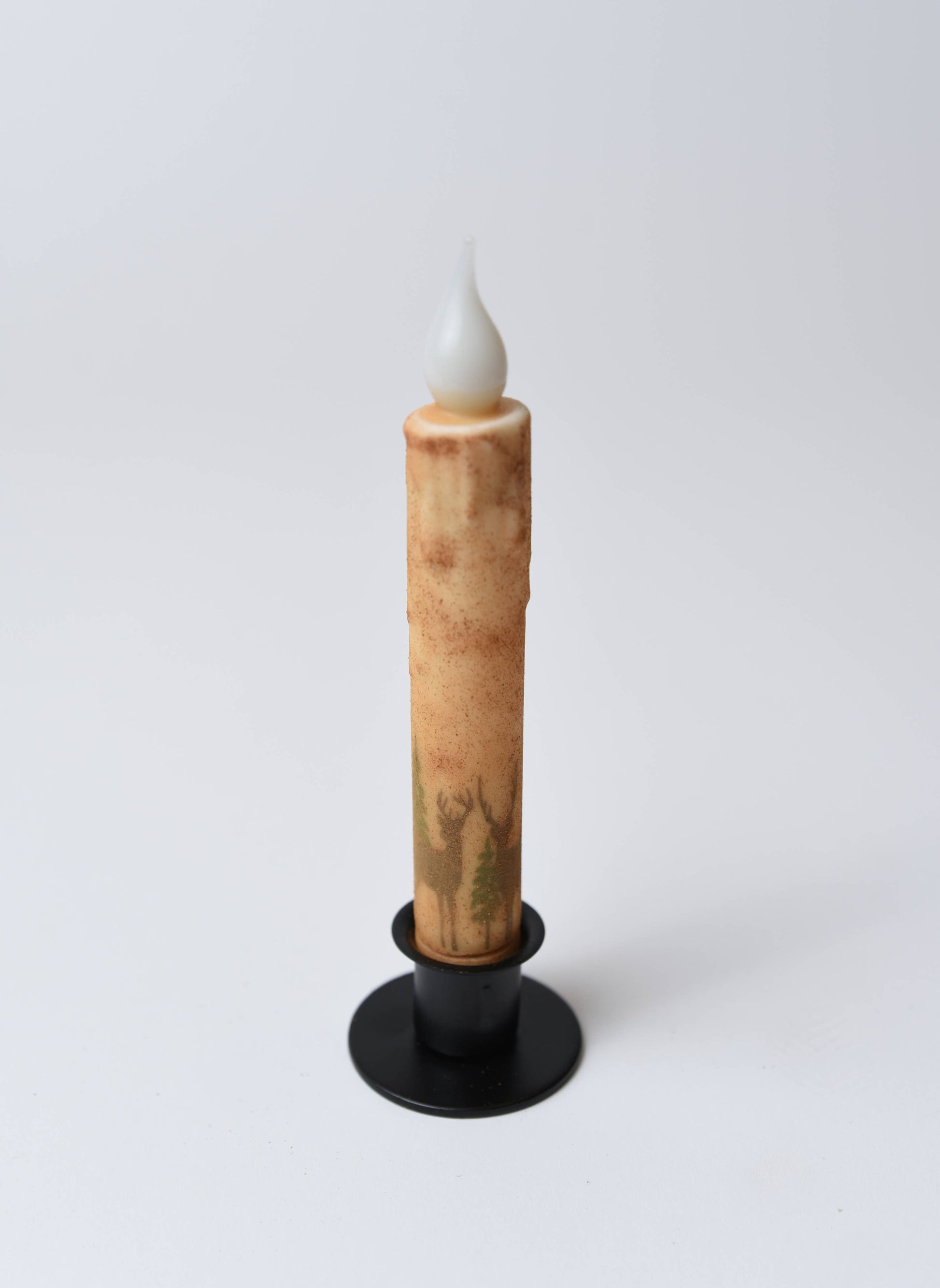 Deer in the Woods Panorama LED Timer Taper Candle: Top Dusted - 3 Feathers Design and Graphics & 3 Feathers Mercantile