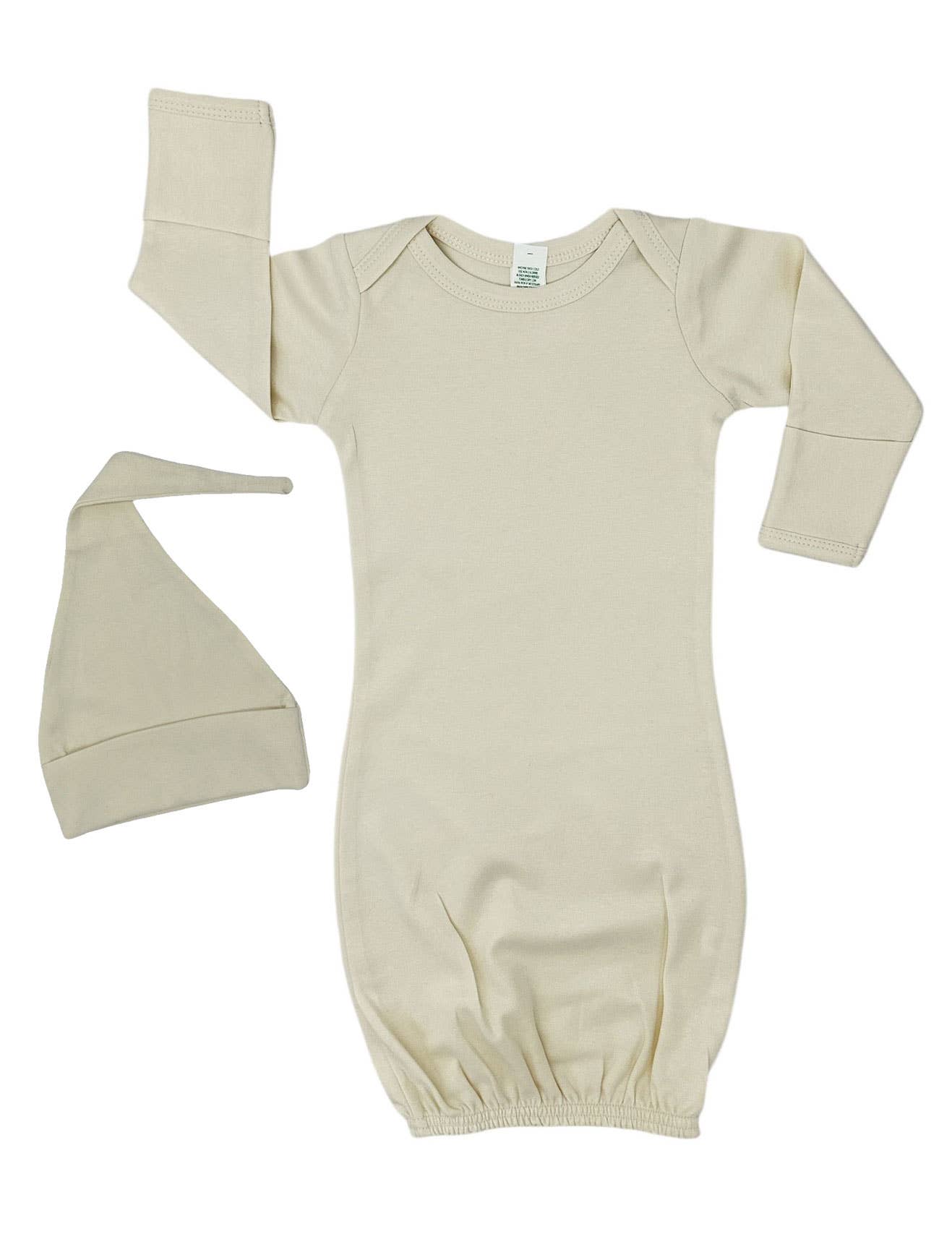 Organic Long Sleeve Baby gown and knotted Beanie Gift Set: Mauve / 0-3M - 3 Feathers Design and Graphics & 3 Feathers Mercantile