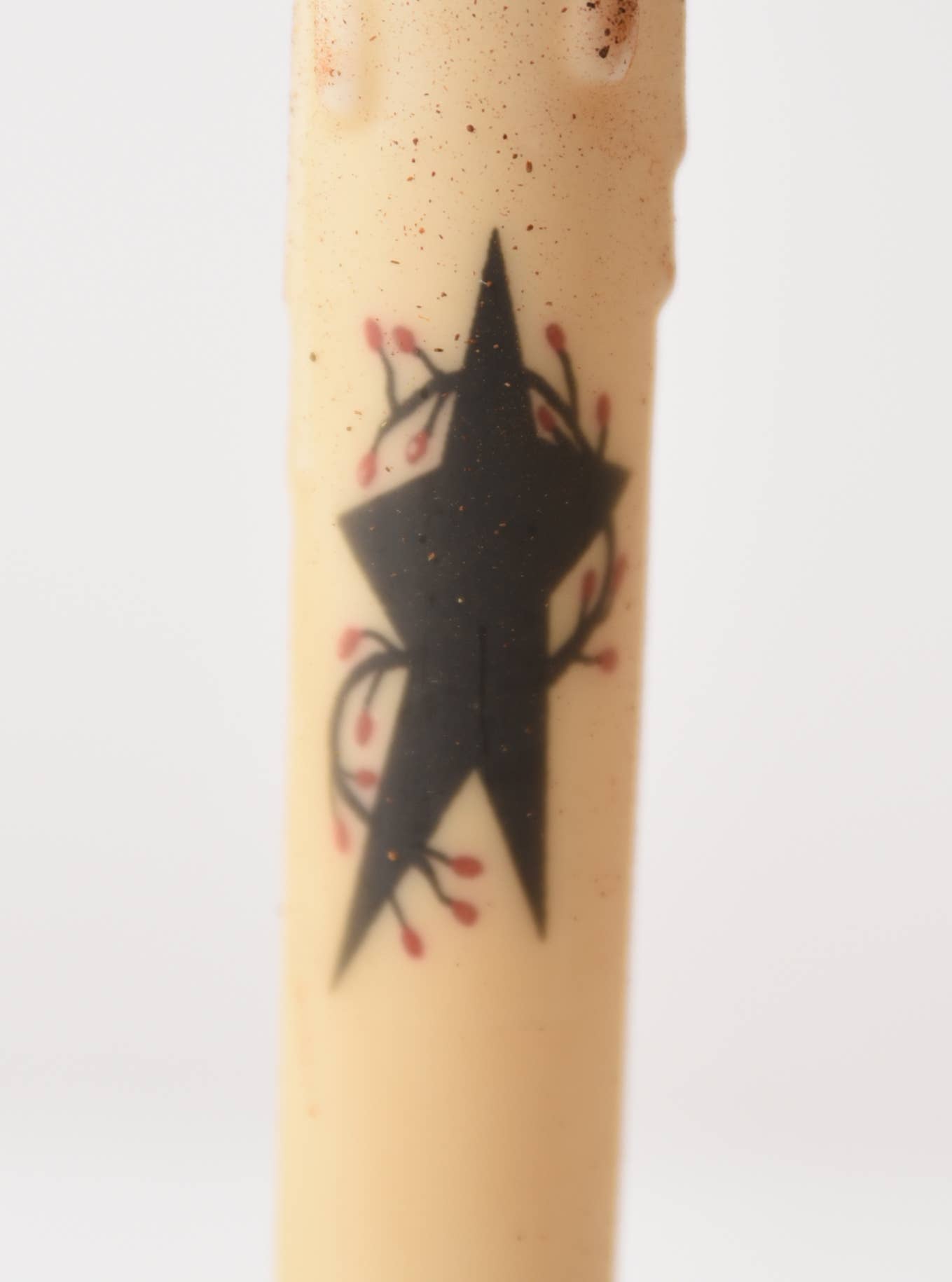 Black Star with Berries LED Timer Taper Candle: Top Dusted - 3 Feathers Design and Graphics & 3 Feathers Mercantile