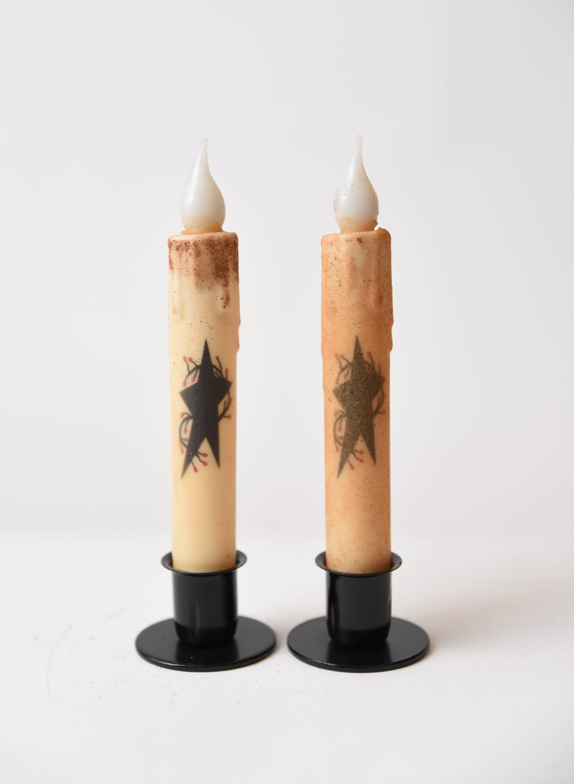 Black Star with Berries LED Timer Taper Candle: Top Dusted - 3 Feathers Design and Graphics & 3 Feathers Mercantile